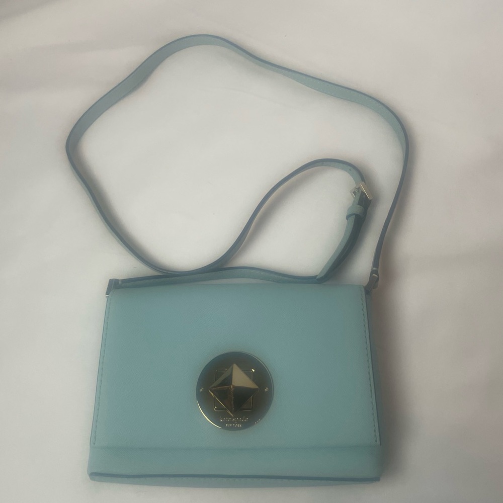 Kate Spade Light Blue Leather Newbury Lane Sally Crossbody Bag Turn Lock